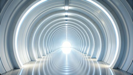 Futuristic white tunnel leading to light, abstract modern design, futuristic, white, tunnel, light, wide angle