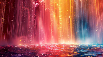 Captivating waterfall with vibrant colors and reflections during twilight hours