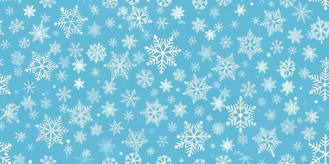 Seamless String of Delicate Snowflakes in Light Blue and White on Blue Background. Perfect for: Christmas, Winter Holidays, New Year's Eve, Winter Weddings
