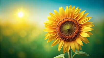Obraz premium Realistic sunflower on background, sunflower, flower, realistic,, background, nature, yellow, petals, bloom, plant, summer