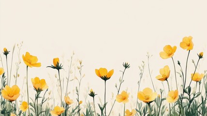 Fototapeta premium Vibrant Buttercup Frame with Yellow Blossoms in Watercolor Style, Perfect for Spring Designs and Nature Themes