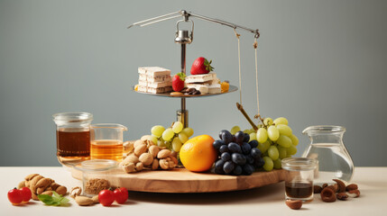 Food items on a balance scale.
