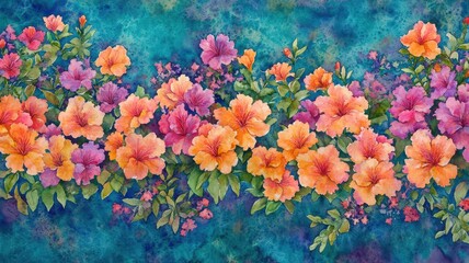 Enchanting Azalea Border: Vibrant Watercolor Garden Charm