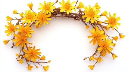 Playful Golden Dandelion Wreath in Watercolor Style - Whimsical Botanical Illustration with Vibrant Blooms for Artistic Designs