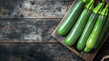 Ordinary zucchini. Fresh vegetables arranged on an old wooden table. Top view.