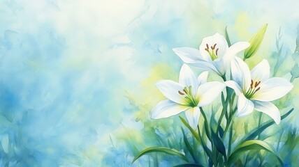 Fototapeta premium Tranquil Lily Frame: Elegant Petals in Watercolor Style