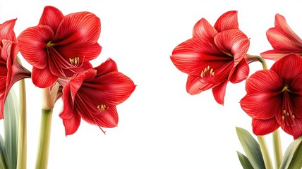 Obraz premium Vibrant Amaryllis Blossoms: Festive Watercolor Frame in Bold Reds
