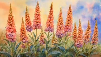 Obraz premium Ethereal Verbascum Frame: Watercolor Floral Arrangement with Tall Spires in Soft Hues