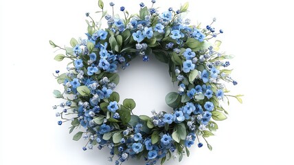 Delicate Bachelor's Button Wreath with Blue Blooms in Watercolor Style - Field Flowers Floral Illustration for Design Projects
