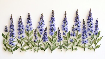 Naklejka premium Elegant Veronica Border with Spiked Blooms in Watercolor Style for Garden Serenity