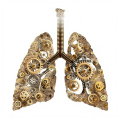 Fototapeta premium Human lungs made out of cogs symbol, isolated on white background