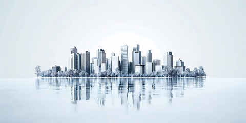 Naklejka premium Modern City Skyline Illustration with Reflection on Water