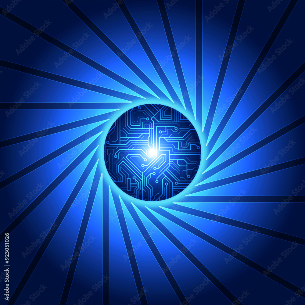 Poster abstract technology chip processor background circuit board and code, illustration blue technology b