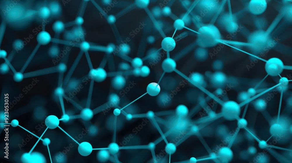 Poster abstract network of interconnected molecules in vibrant blue tones, symbolizing technology and innov