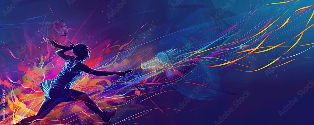 Aufkleber abstract badminton player with colorful lines and strokes