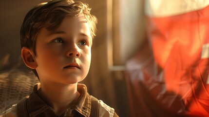 Innocent indonesian kid with flag