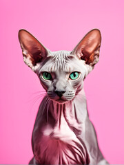 Obraz premium araffe cat with blue eyes sitting on a pink surface