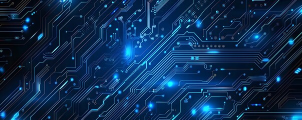Obraz premium Abstract Blue Circuit Board with Glowing Lines