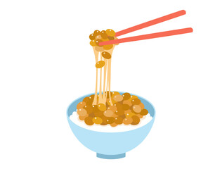 白米の上にかかっている納豆のイラスト　お箸つきのバージョン