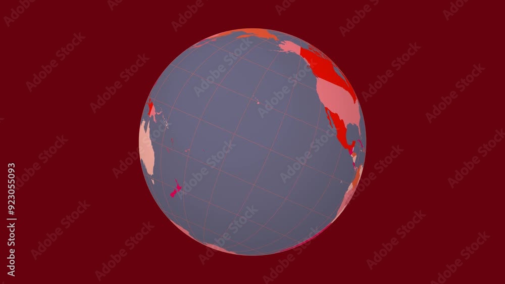 Poster rotating planet. tilted sphere view. slow speed earth rotation. colored countries style. world map w