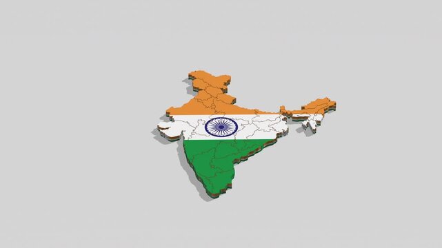 3d animations of India map with Indian flag texture on it