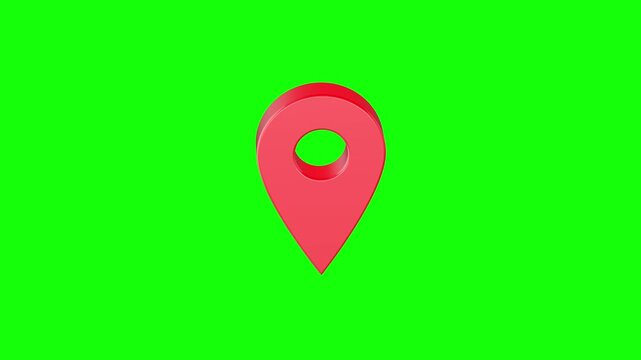 3d Animation of Red location pin spinning in Green chroma background