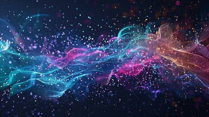 Obraz premium Abstract waving particle technology background. Abstract wave moving dots flow particles.