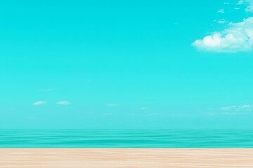 Fototapeta premium A serene beach scene featuring a clear blue sky and tranquil ocean waves under a bright sun. Perfect for relaxation themes.