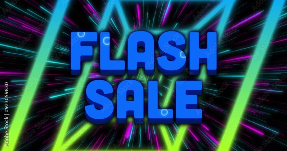 Poster flash sale text animation over neon lights and dynamic background