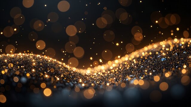 Black bokeh golden glitter, banner background for black friday. Horizontal banner, poster, website header. Banner with copy space.