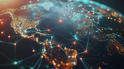 Digital illustration of the Earth with interconnected lines representing global network connections, highlighting the interconnectedness of our world.