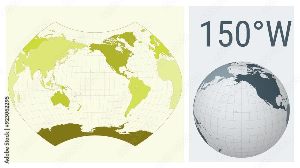 Poster world map animation. ginzburg ix projection. colored continents style. animated world map in ginzbur