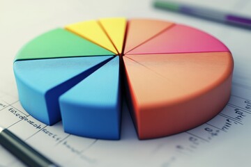 Obraz premium Financial pie graph with 3D realistic look and vibrant colors, pencil sketch lines, high resolution, detailed textures, crisp focus