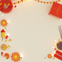 minimal scene, design for diwlai festival product display podium, 3d render with fireworks in red background