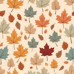 Obraz premium Colorful Autumn Maple Leaves Pattern on Beige Background 베이지색 배경에 다채로운 가을 단풍 패턴