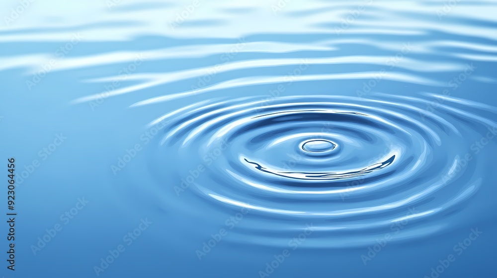 Poster a single drop of water creating ripples on a calm blue surface.