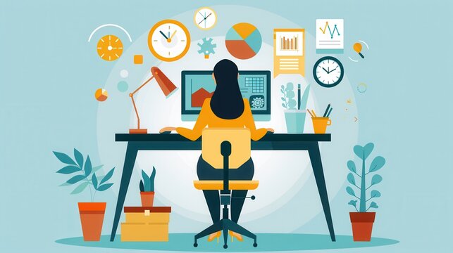 Virtual work environment, customized digital workspace, flat design illustration