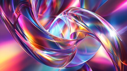 Luminous and captivating visual art featuring iridescent holo 3D shapes with light refractions