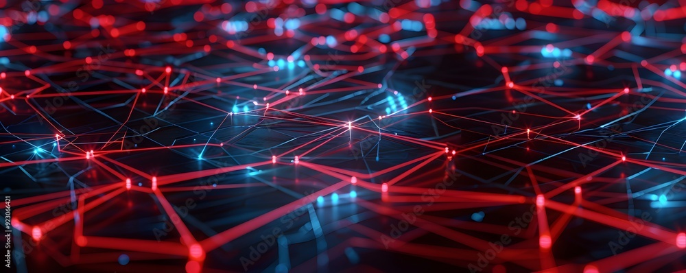 Aufkleber abstract network of red and blue lines and glowing points