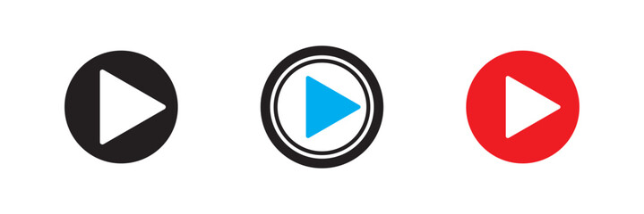 Video play button icon set. Start audio or video action media symbol for apps and websites . Play button icon in flat style. Video player concept . Play Icon set.