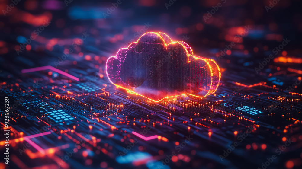 Poster high-tech cloud computing background showcasing the concept of cloud technology with visual elements