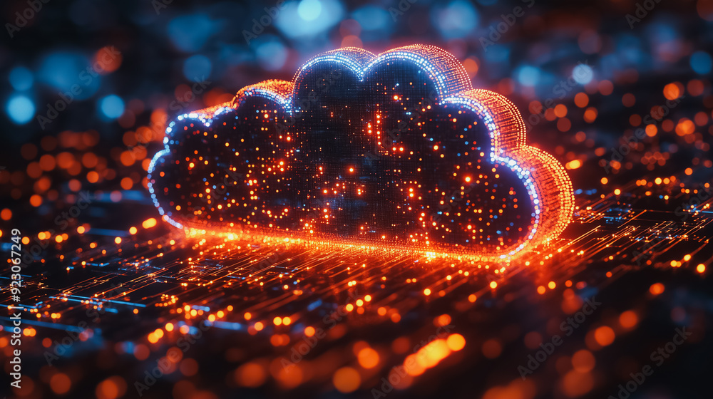 Poster high-tech cloud computing background showcasing the concept of cloud technology with visual elements