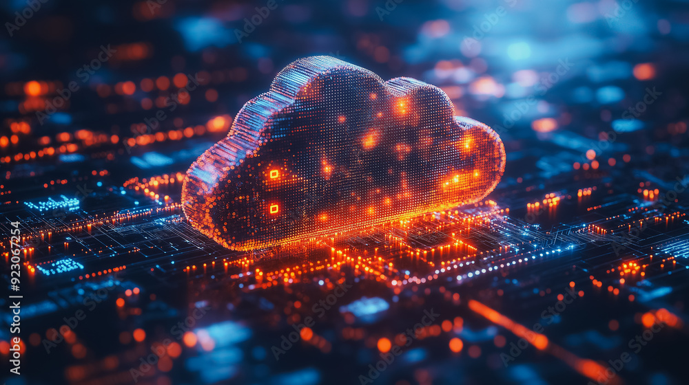 Poster high-tech cloud computing background showcasing the concept of cloud technology with visual elements