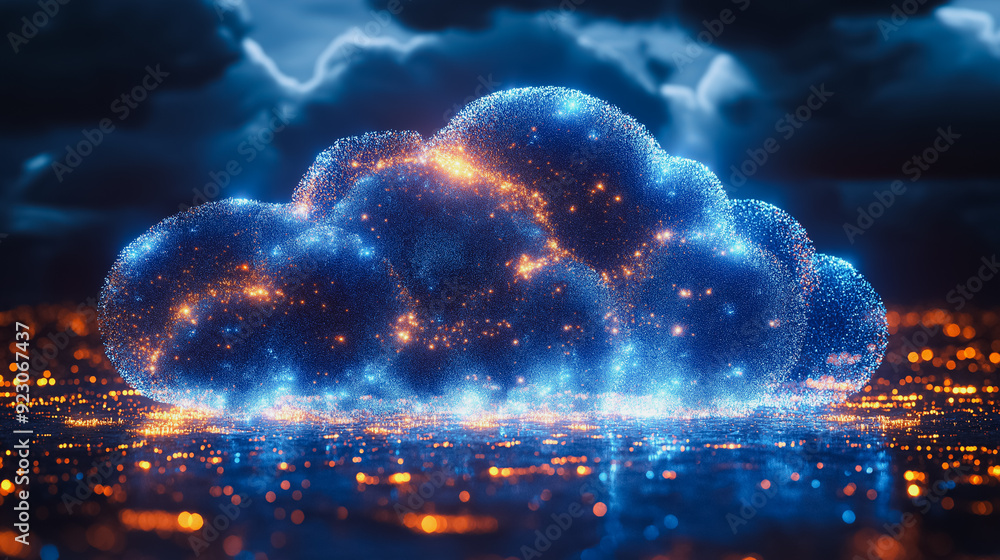 Poster innovative cloud computing background highlighting the concept of cloud technology with elements of 