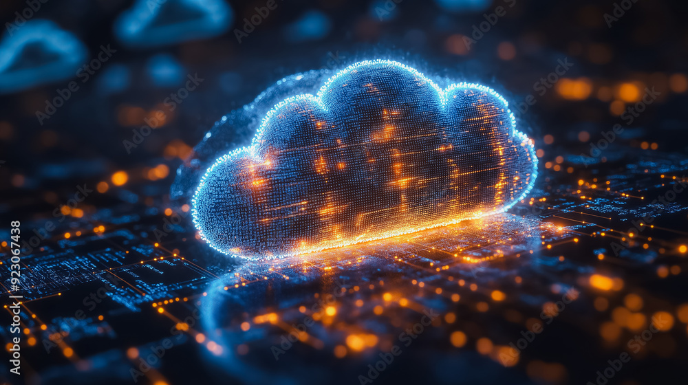Poster innovative cloud computing background highlighting the concept of cloud technology with elements of 