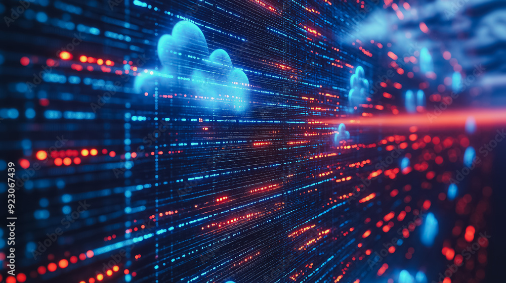 Poster innovative cloud computing background highlighting the concept of cloud technology with elements of 