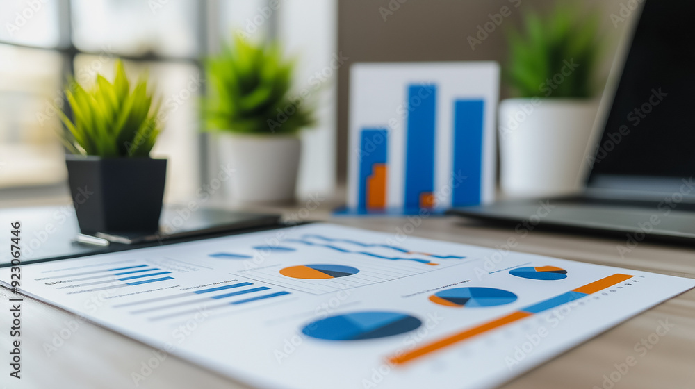 Poster 2025 financial report with a chart representing annual data statistics, showcasing company progress 