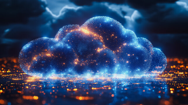 Innovative cloud computing background highlighting the concept of cloud technology with elements of secure data upload, online storage, and network systems, ideal for modern digital solutions.