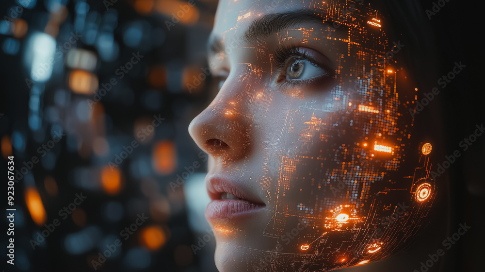Poster virtual ai chatbot conversation with a man, focusing on artificial intelligence technology and smart