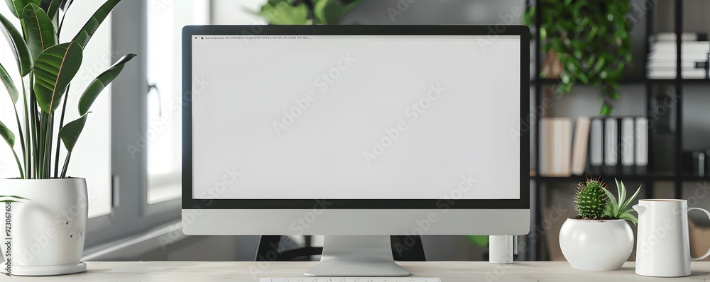 Aufkleber a modern desktop setup with a blank computer screen